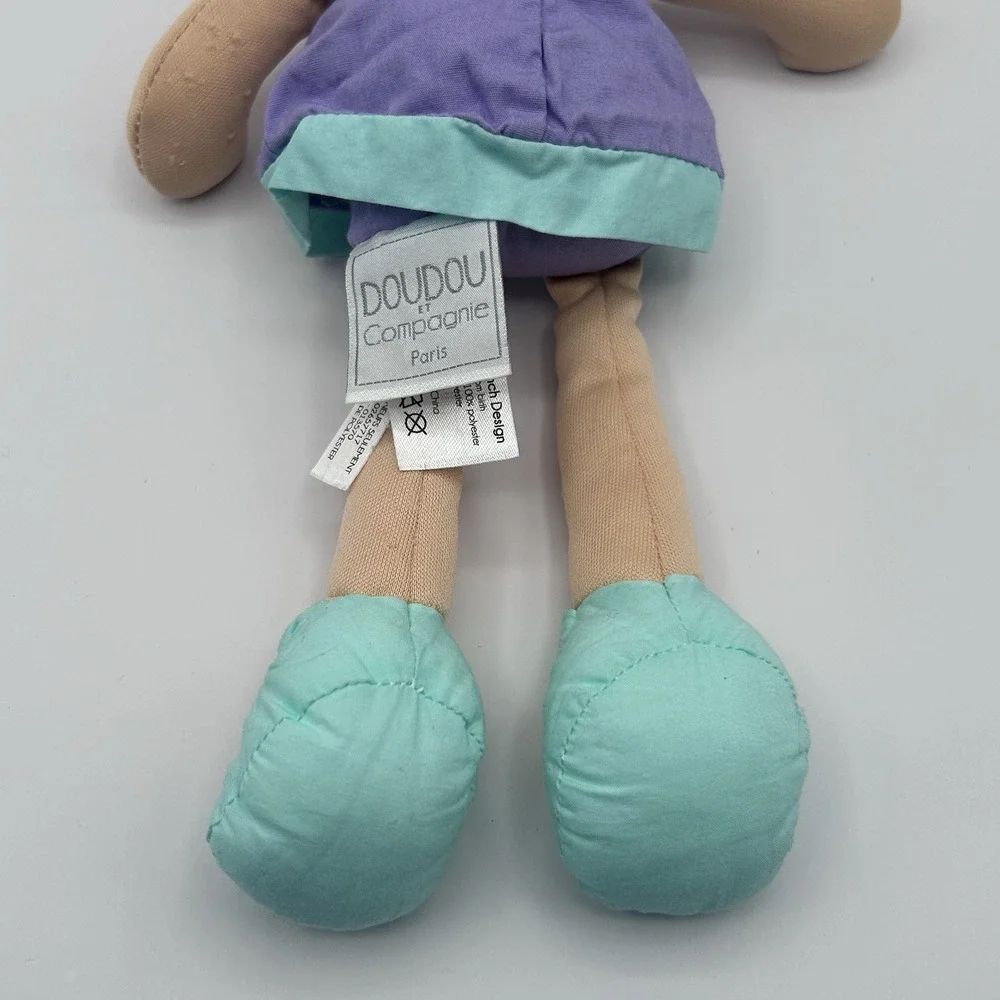 Doudou et Compagnie Paris Doll Brunette Girl‎ Purple Dress Plush Stuffed 13
